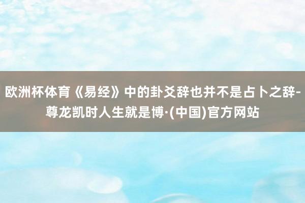 欧洲杯体育《易经》中的卦爻辞也并不是占卜之辞-尊龙凯时人生就是博·(中国)官方网站