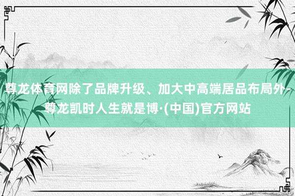 尊龙体育网除了品牌升级、加大中高端居品布局外-尊龙凯时人生就是博·(中国)官方网站