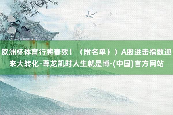 欧洲杯体育行将奏效！（附名单））A股进击指数迎来大转化-尊龙凯时人生就是博·(中国)官方网站